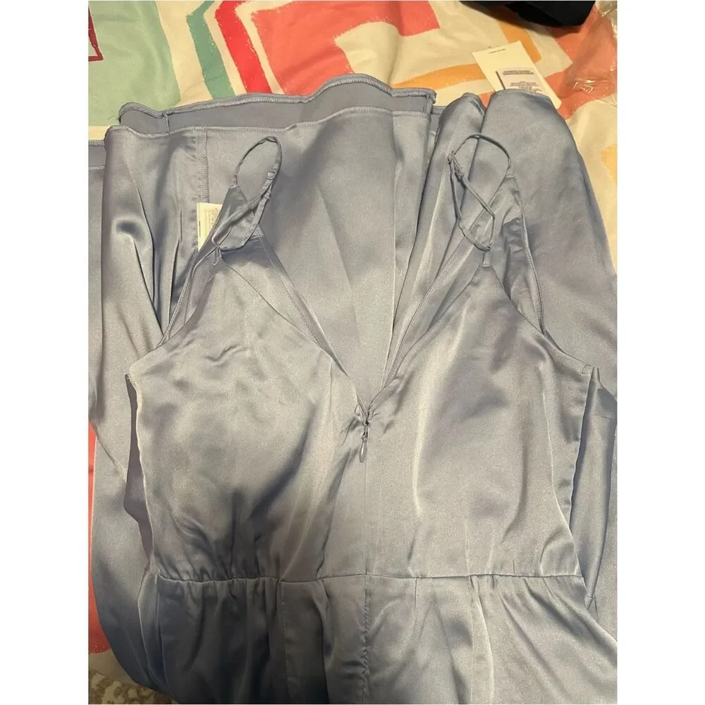 Abercrombie & Fitch Light Blue Satin Twist-Front Slit Maxi Dress